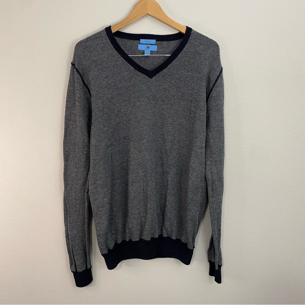 Egara Slim Fit Blue Knit‎ Cashmere Blend V-Neck Men’s XLT